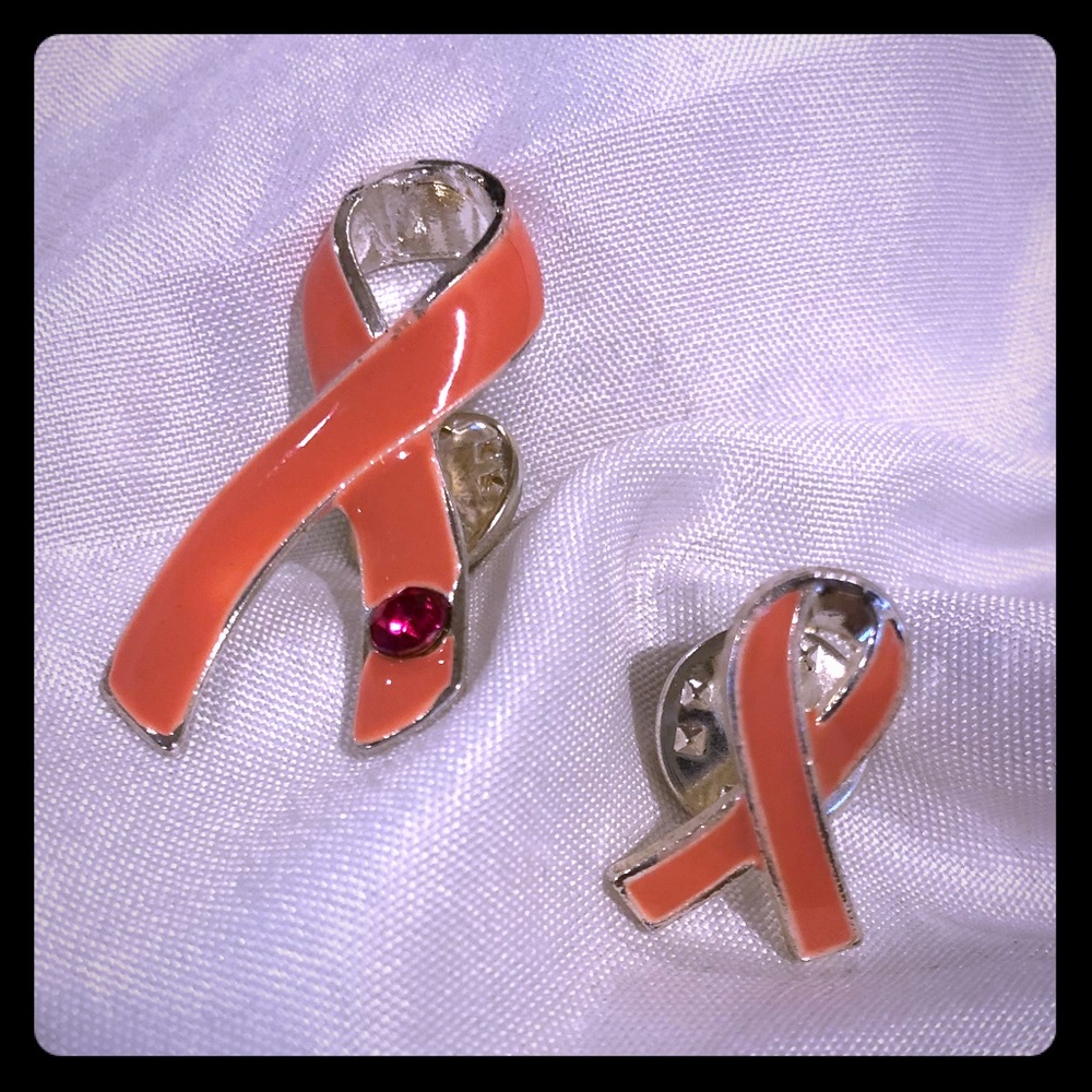 Breast Cancer Awareness Ribbon Pin Set | Pink Enamel & Crystal | Brooch Duo